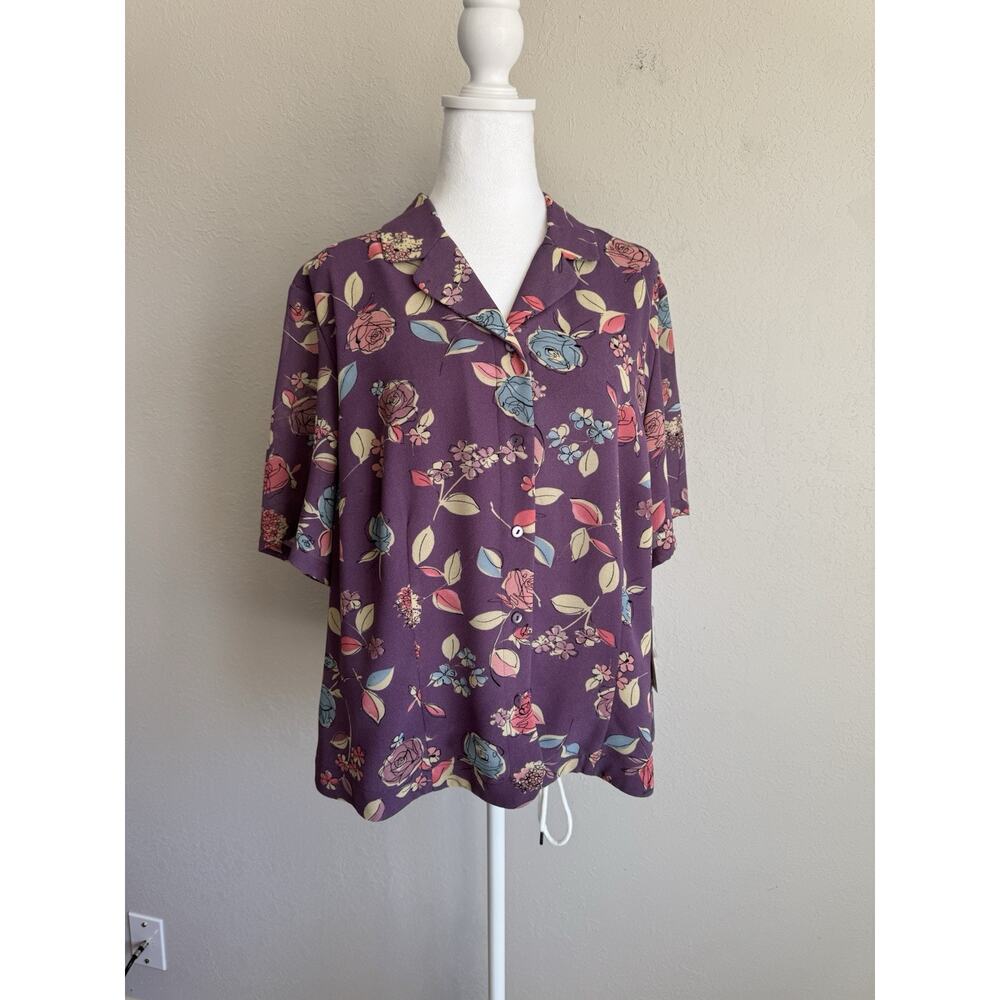 NWT Pendleton Purple Ditzy Floral Short Sleeve Button Down Blouse Womens 18W